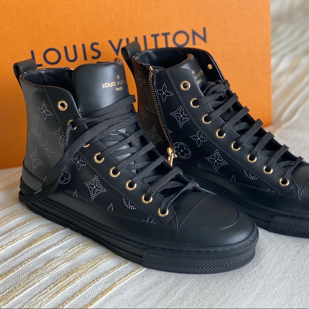 Louis Vuitton black leather high top sneakers
